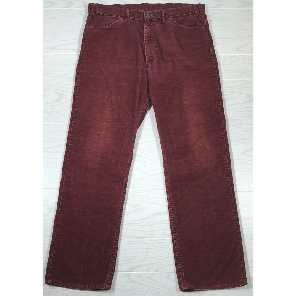 Vintage 80s Levis 519 Corduroy Pants Men 36x30 Red Cotton Straight Talon Zipper